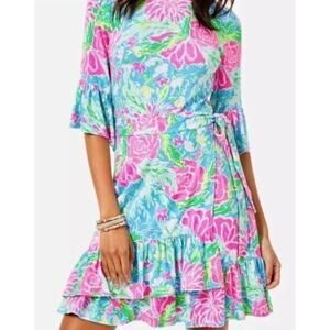 Lilly Pulitzer Kassi Wrap Short Dress Bright Floral XS Spring Summer Vacation